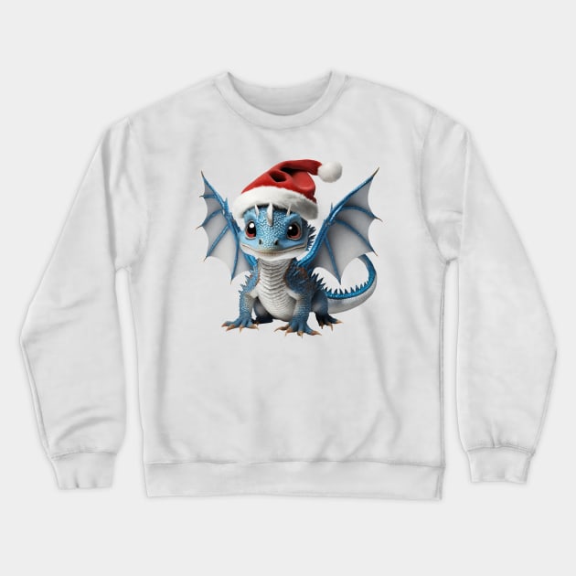 Adorable Baby Blue Dragon with a Red Christmas Hat Crewneck Sweatshirt by Cuteopia Gallery